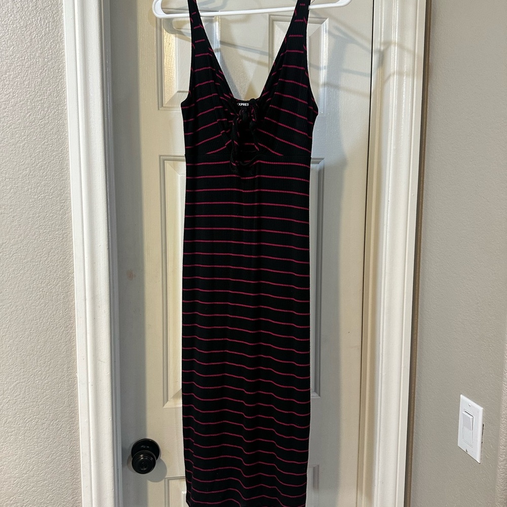 Express Black Maxi Dress with Pink Stripes Tie Front